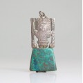 vechi colier peruvian cu amuleta incasa "Hampiri". argint & crisocola, Peru